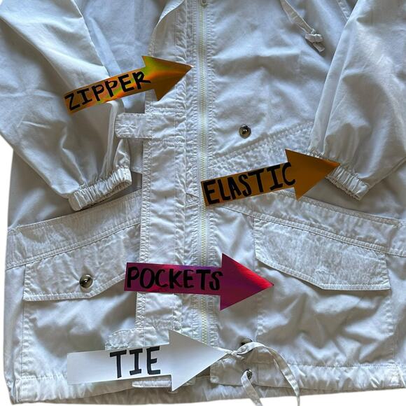 Womens Small Vintage White Windbreaker Rain Coat Outerwear - Picture 2 of 8